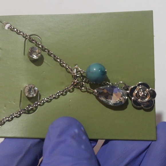 Silver-Tone Crystal, Blue Bead & Flower Pendant Necklace with Earrings - Women's - Picture 7 of 7